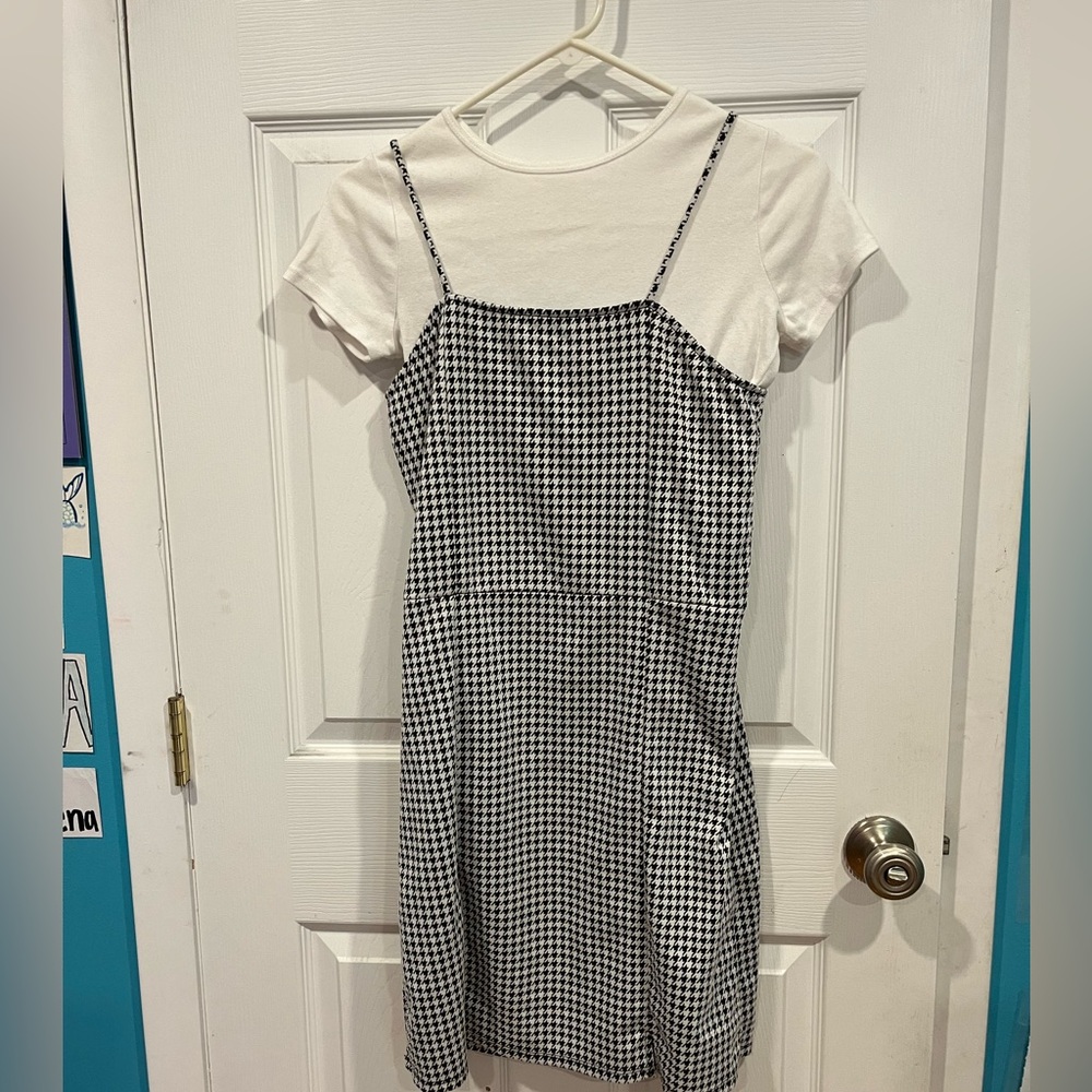 Black and White Houndstooth Dress with White Tee